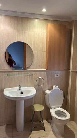 Espejo baño redondo + repisa madera 60cm diametro