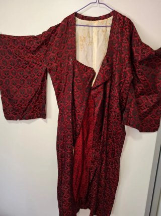 Kimono Japonés Antiguo Seda Patrón Hexagonal