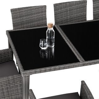 Set de ratán para 8 personas, sillas, cojines, mesa y fundas, gris