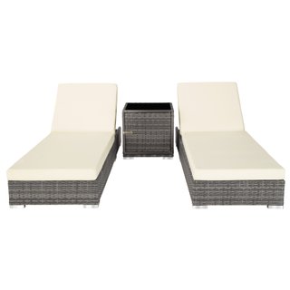 2 tumbonas, poliratán y aluminio + mesa, funda protectora, gris