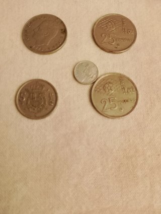 Monedas Mundial 82 - 25 Pesetas, 1 céntimo, 5 pts