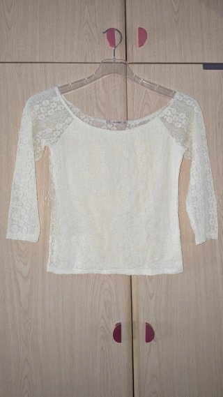 Camiseta encaje beige manga 3/4 talla M