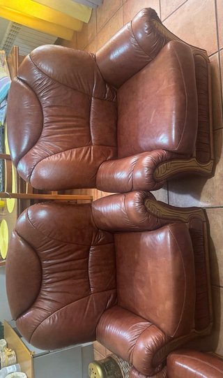 Conjunto Sofá clásico de Piel Marrón 3+1+1 Plazas