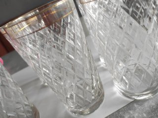 Lote 5 vasos altos agua diseño rombos dorado