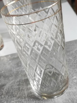 Lote 5 vasos altos agua diseño rombos dorado