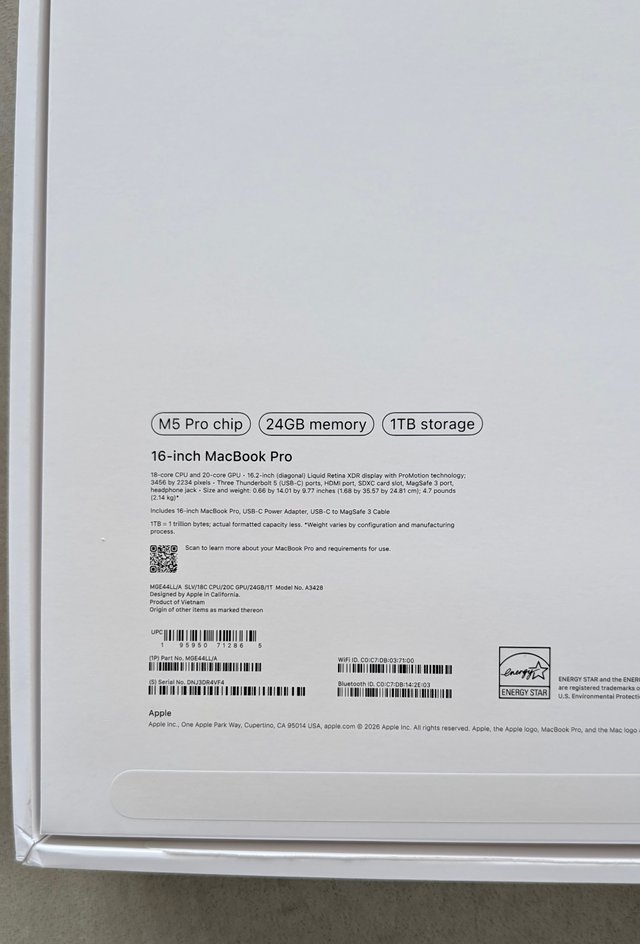 Apple Macbook Pro 16" M5 Pro 1TB 24GB Nuevo Súper