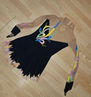 Maillot patinaje/gimnasia negro multicolor.Talla S