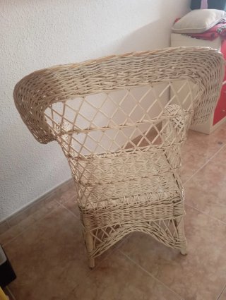 Sillón mimbre/ratán vintage blanco