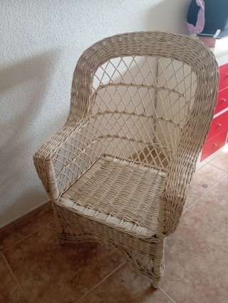 Sillón mimbre/ratán vintage blanco