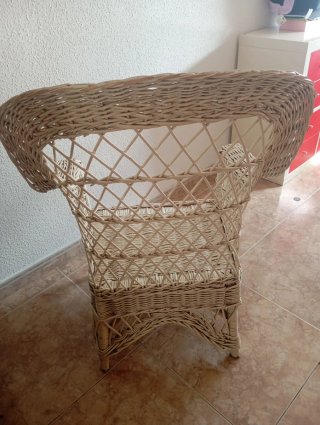 Sillón mimbre/ratán vintage blanco