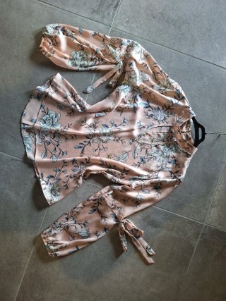 Blusa donna rosa fiori blu taglia L