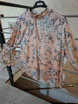 Blusa donna rosa fiori blu taglia L