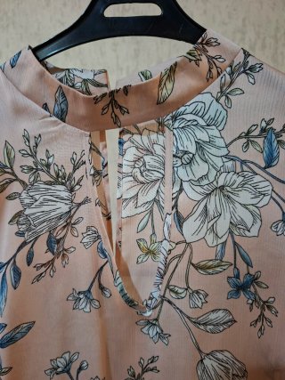 Blusa donna rosa fiori blu taglia L
