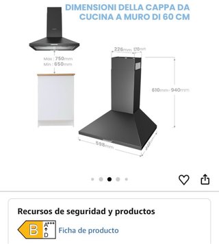 Campana extractora de cocina negra de 60x45.