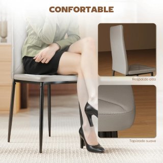 Set 4 Sillas Comedor Piel Sintética Gris