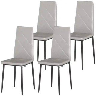 Set 4 Sillas Comedor Piel Sintética Gris