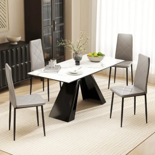 Set 4 Sillas Comedor Piel Sintética Gris