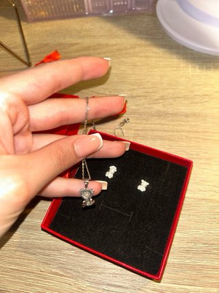 Collar y pendientes oso plata