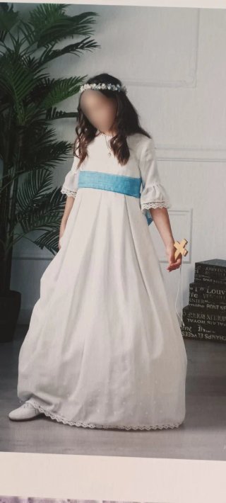 Vestido de comunión niña blanco y azul,talla 9años