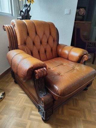 Sillones Madera y Polipiel Marrón (2)