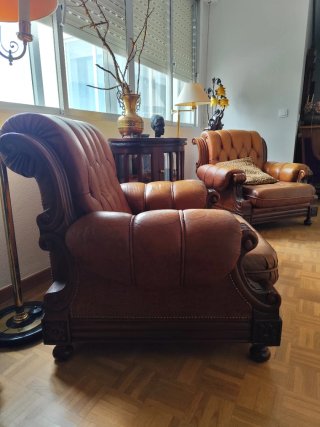 Sillones Madera y Polipiel Marrón (2)