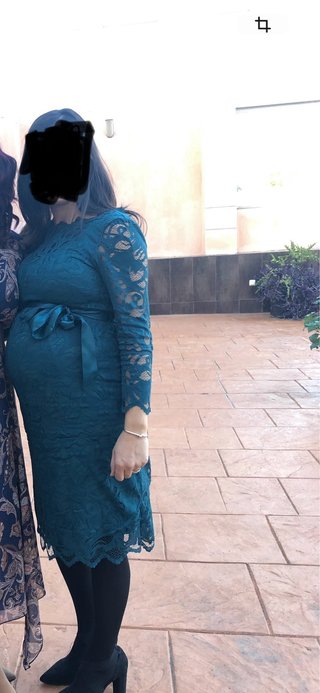 Vestido encaje premamá verde con lazada