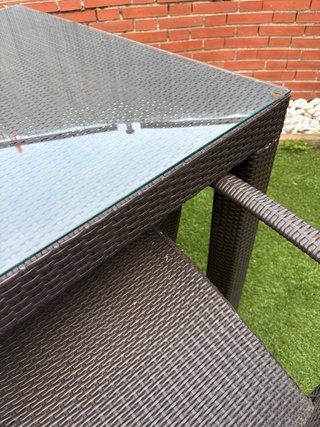 Mesa ratán y cristal con 6 sillas