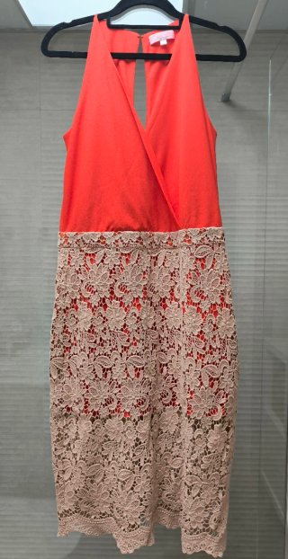 Vestido Dolores Promesas Rojo y Beige