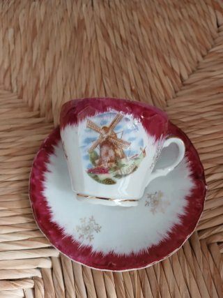 Juego Tazas y Plato Porcelana Vintage Molino