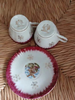 Juego Tazas y Plato Porcelana Vintage Molino
