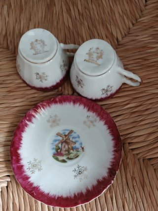 Juego Tazas y Plato Porcelana Vintage Molino