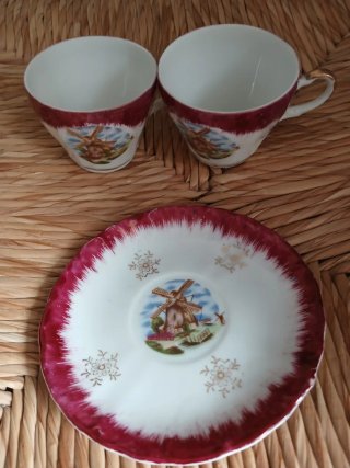 Juego Tazas y Plato Porcelana Vintage Molino