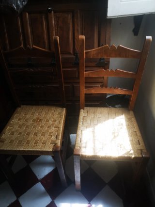 Juego 4 Sillas Madera y Mimbre