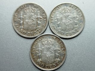 🇪🇸 Lote 9 Monedas Plata 50 Céntimos Alfonso XIII