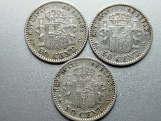 🇪🇸 Lote 9 Monedas Plata 50 Céntimos Alfonso XIII