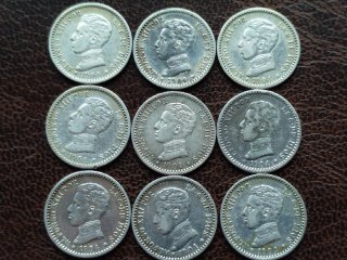 🇪🇸 Lote 9 Monedas Plata 50 Céntimos Alfonso XIII