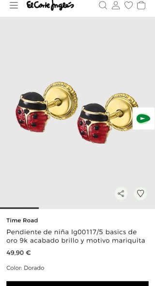 Pendientes bebé Time Road oro 9kts