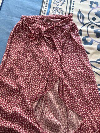 Falda larga floral rosa