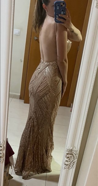 Vestido fiesta lentejuelas oro rosa