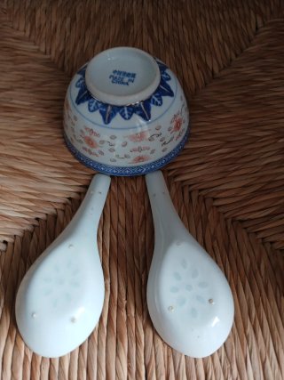 Cuenco y Cucharas Porcelana China Vintage