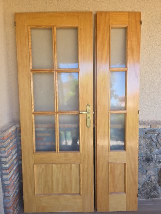 Puerta de salón de madera con cristal