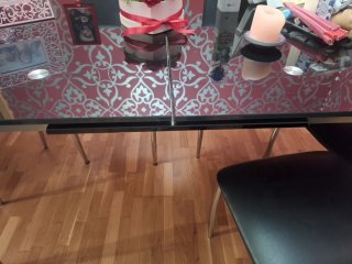 Mesa cristal de comedor negra y 6 sillas