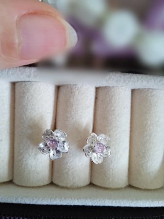 Pendientes flor plata ley circonitas rosa