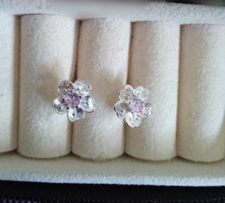Pendientes flor plata ley circonitas rosa