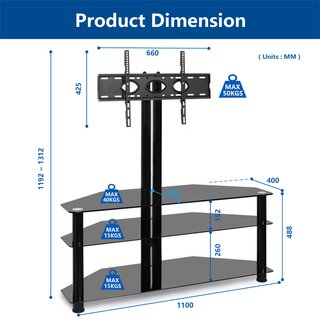 Mesa TV cristal negro 3 baldas
