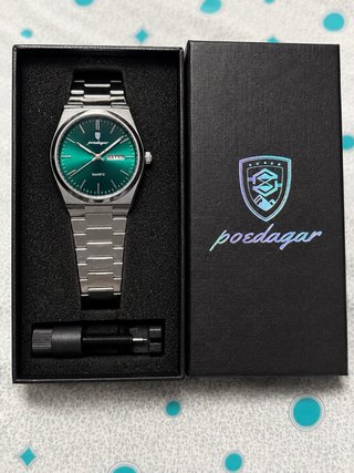 Poedagar Reloj de Pulsera Verde y Plateado
