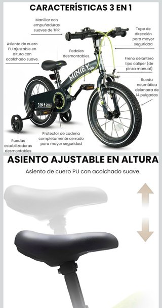 Bicicleta Infantil 14 pulgadas, 3 en 1