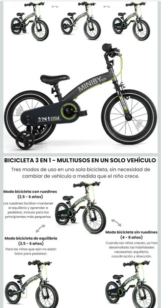 Bicicleta Infantil 14 pulgadas, 3 en 1