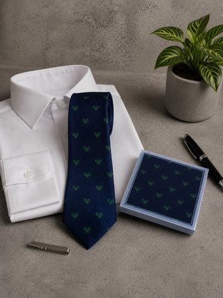 Conjunto Corbata y Pañuelo Azul y Verde