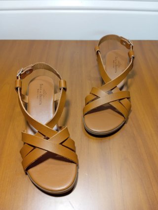 Sandali donna vera pelle marrone tacco 4 cm